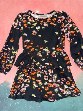Molo Floral Peplum tiered Dress Pink and Orange Daisies girl 3 4 98 104 organic